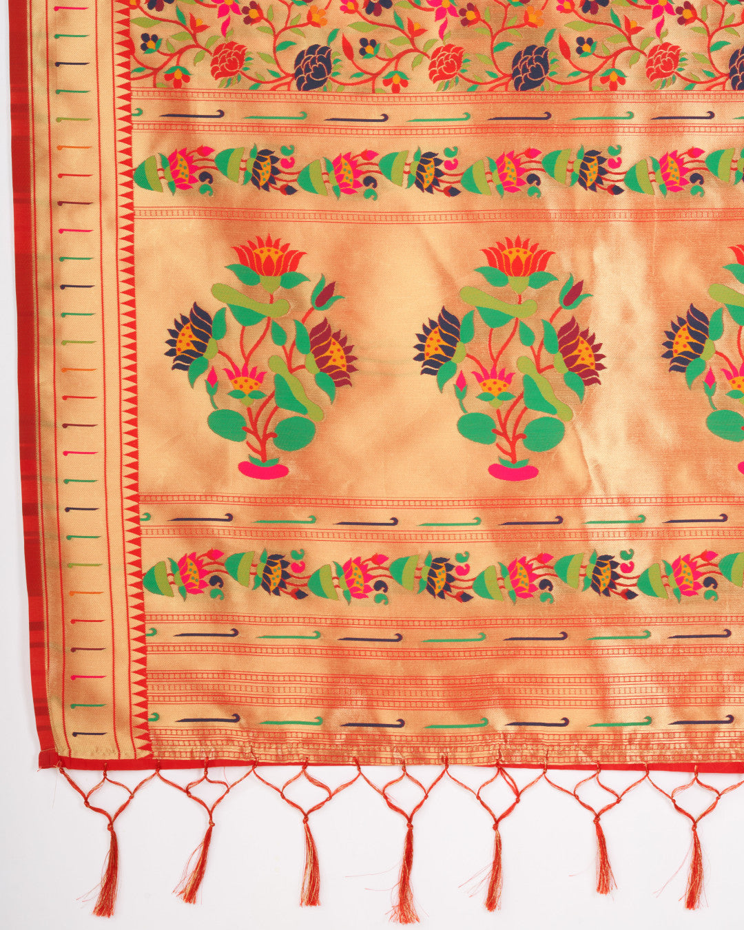 Red color kanchipuram silk saree with zari weaving work