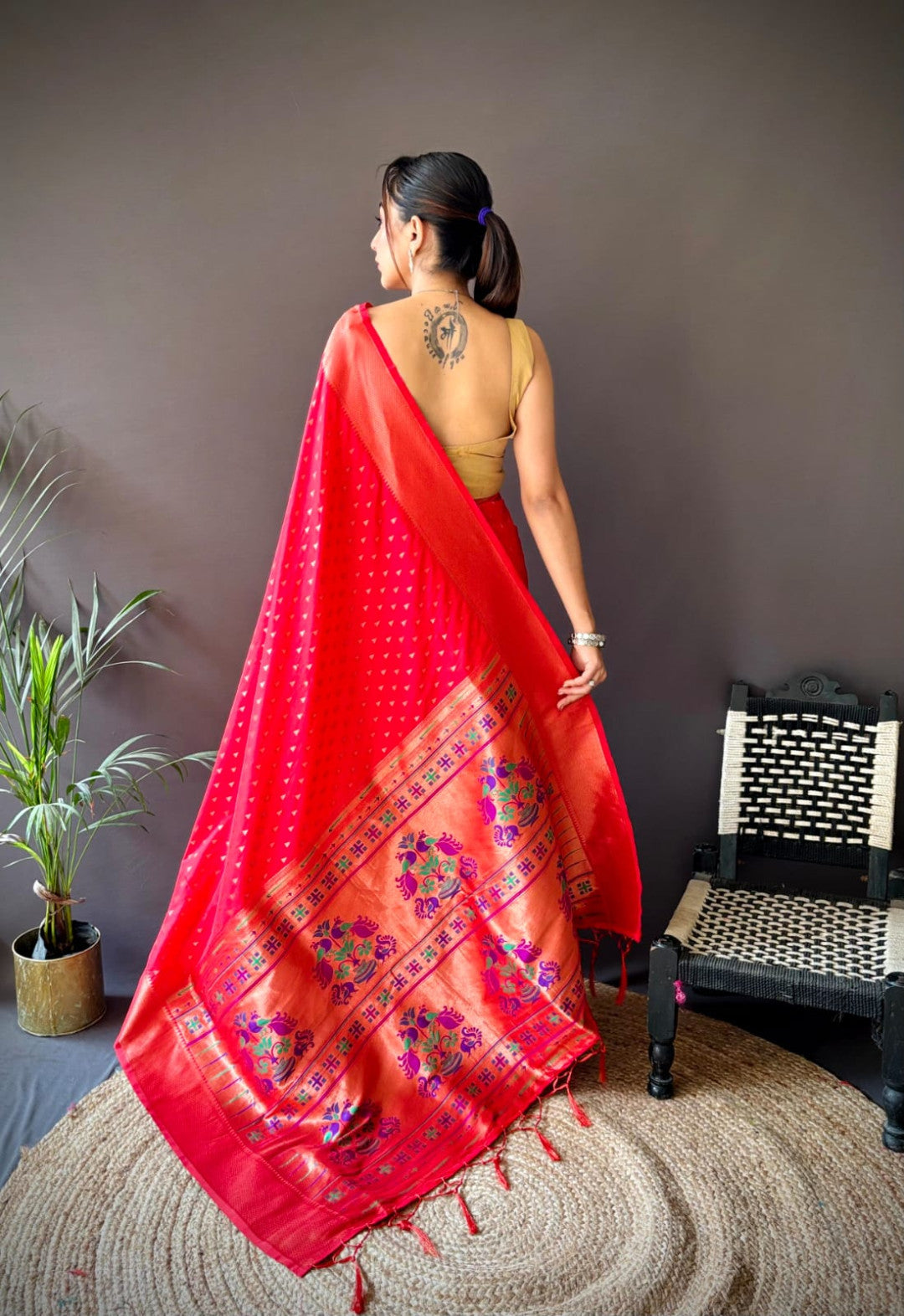 Pink paithani silk saree with zari weaving work