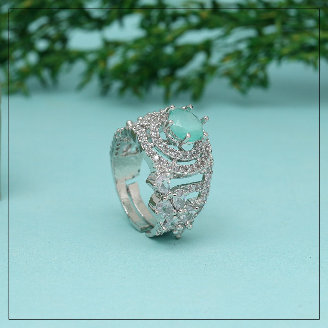 Pista Green Color American Diamond Finger Ring