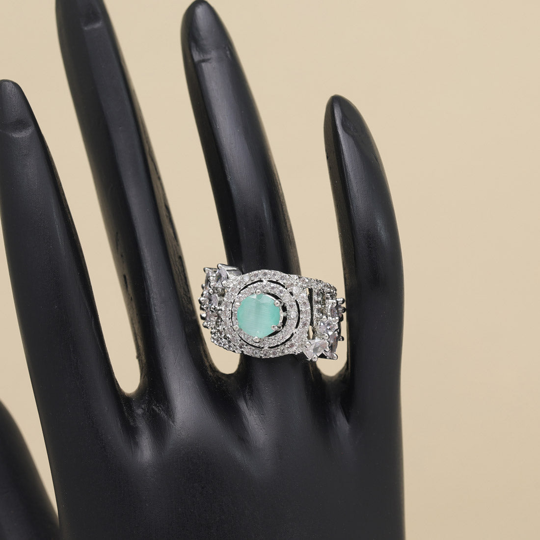 Pista Green Color American Diamond Finger Ring