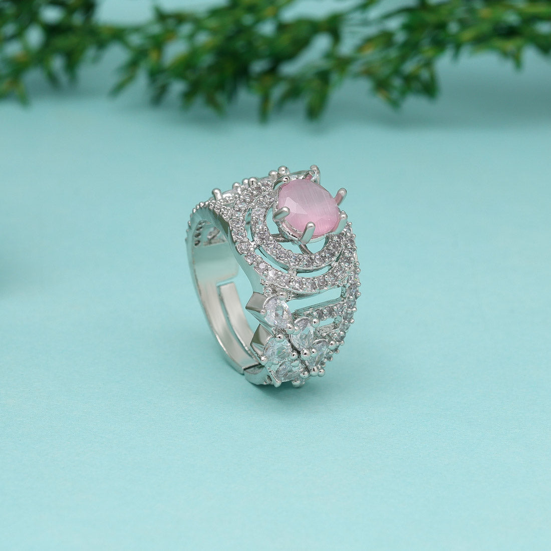 Pink Color American Diamond Finger Ring
