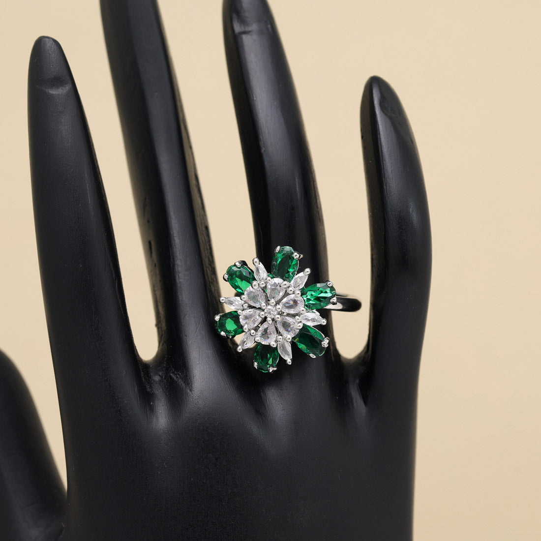 Green Color American Diamond Finger Ring