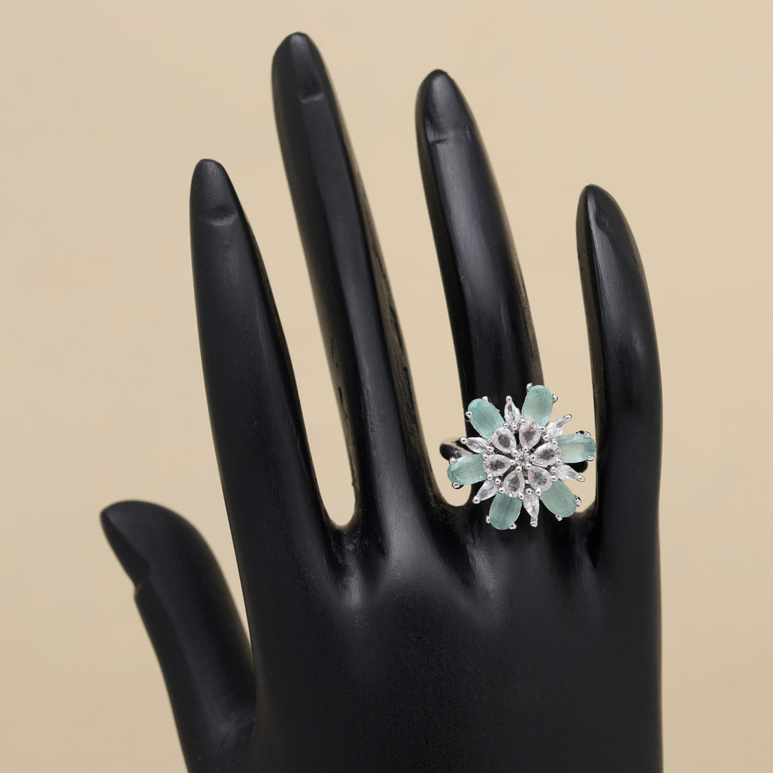 Pista Green Color American Diamond Finger Ring