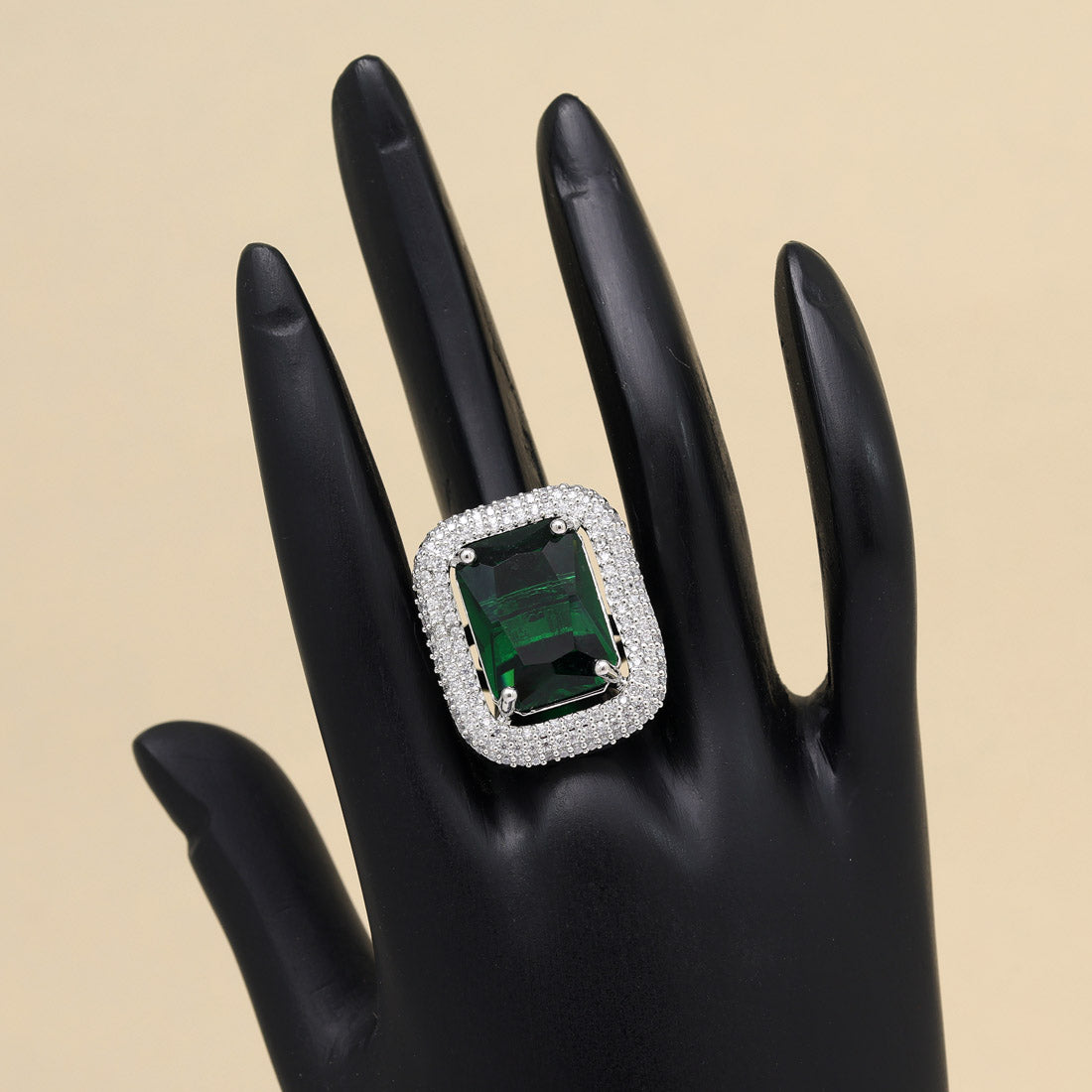 Green Color American Diamond Finger Ring