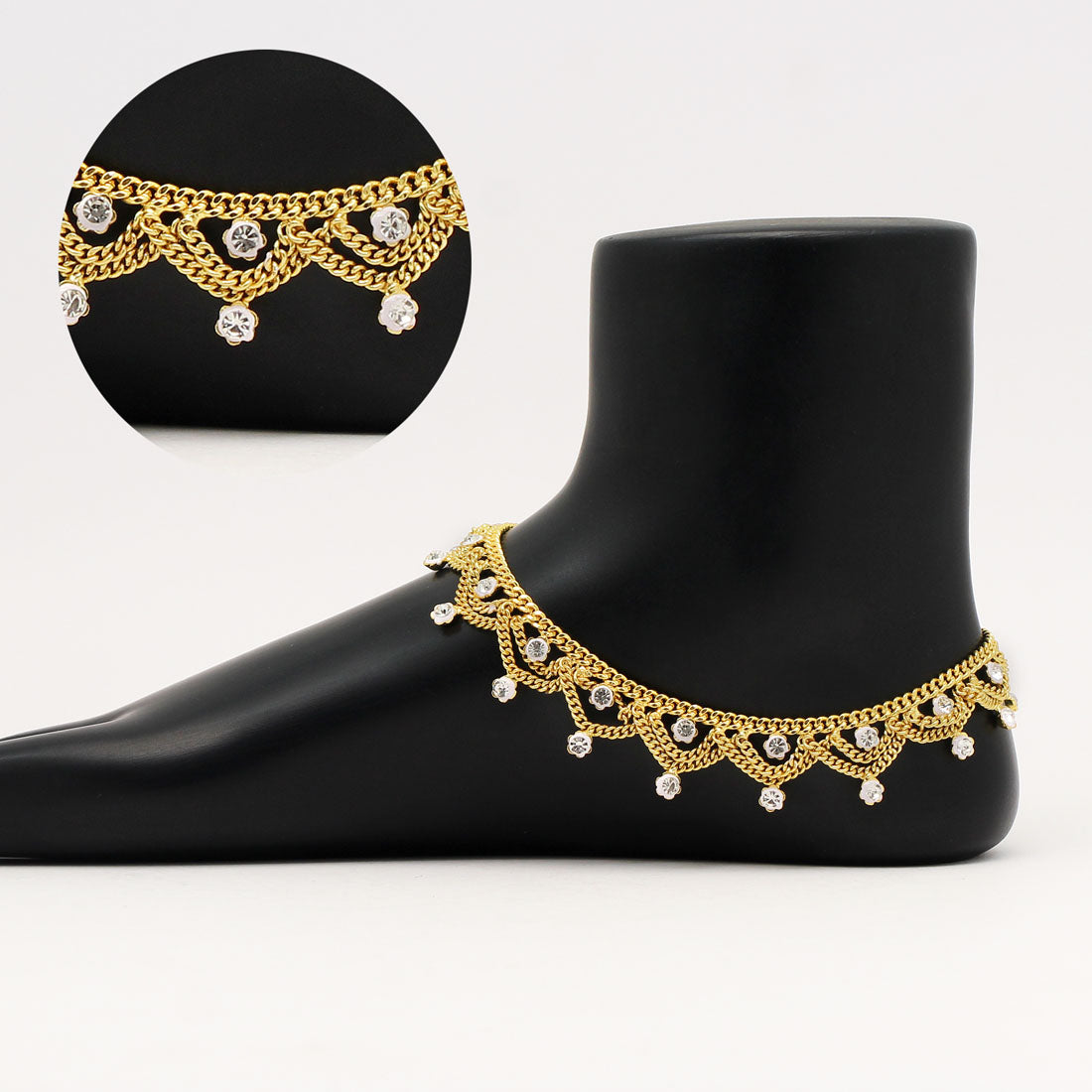 White Color Rhinestone Anklets