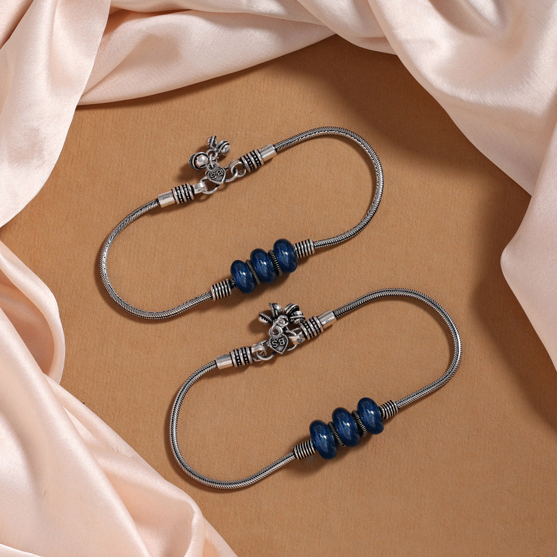 Blue Color Oxidised Anklets