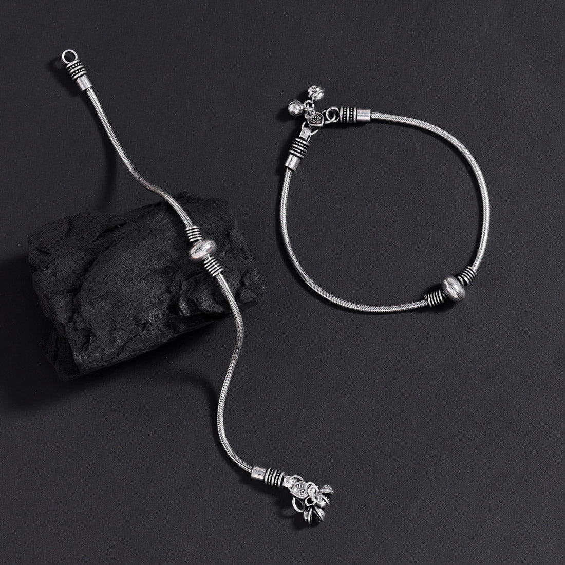 Silver Color Oxidised Anklets
