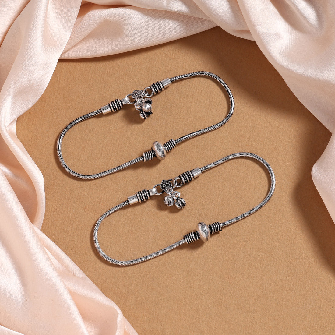Silver Color Oxidised Anklets