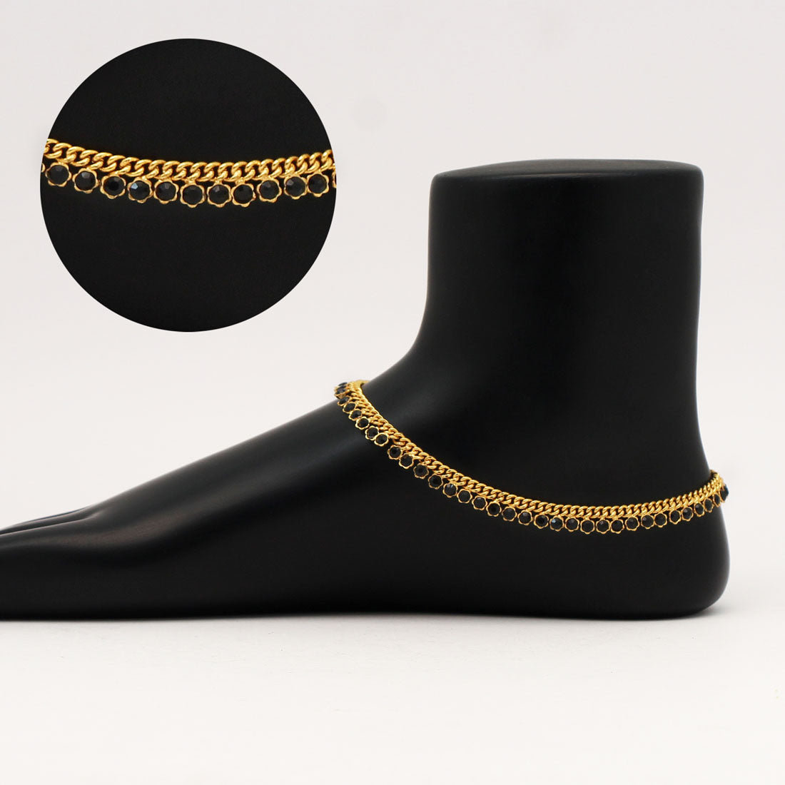 Black Color Rhinestone Anklets