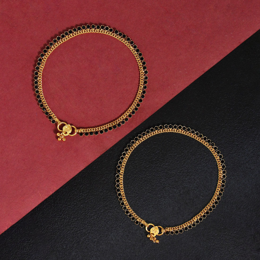 Black Color Rhinestone Anklets