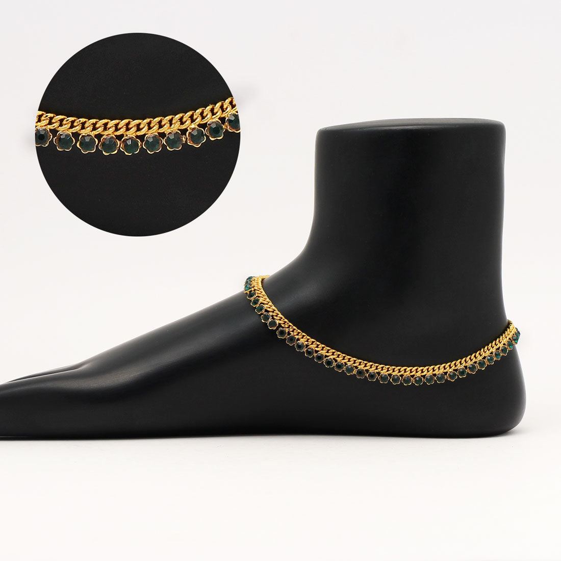 Green Color Rhinestone Anklets