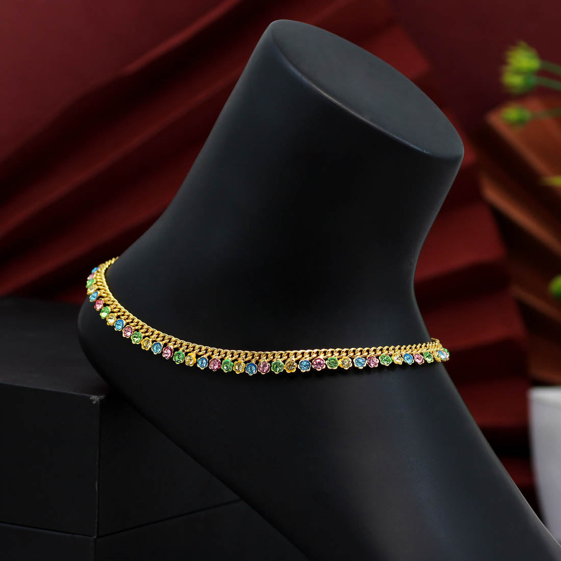Multi Color Rhinestone Anklets