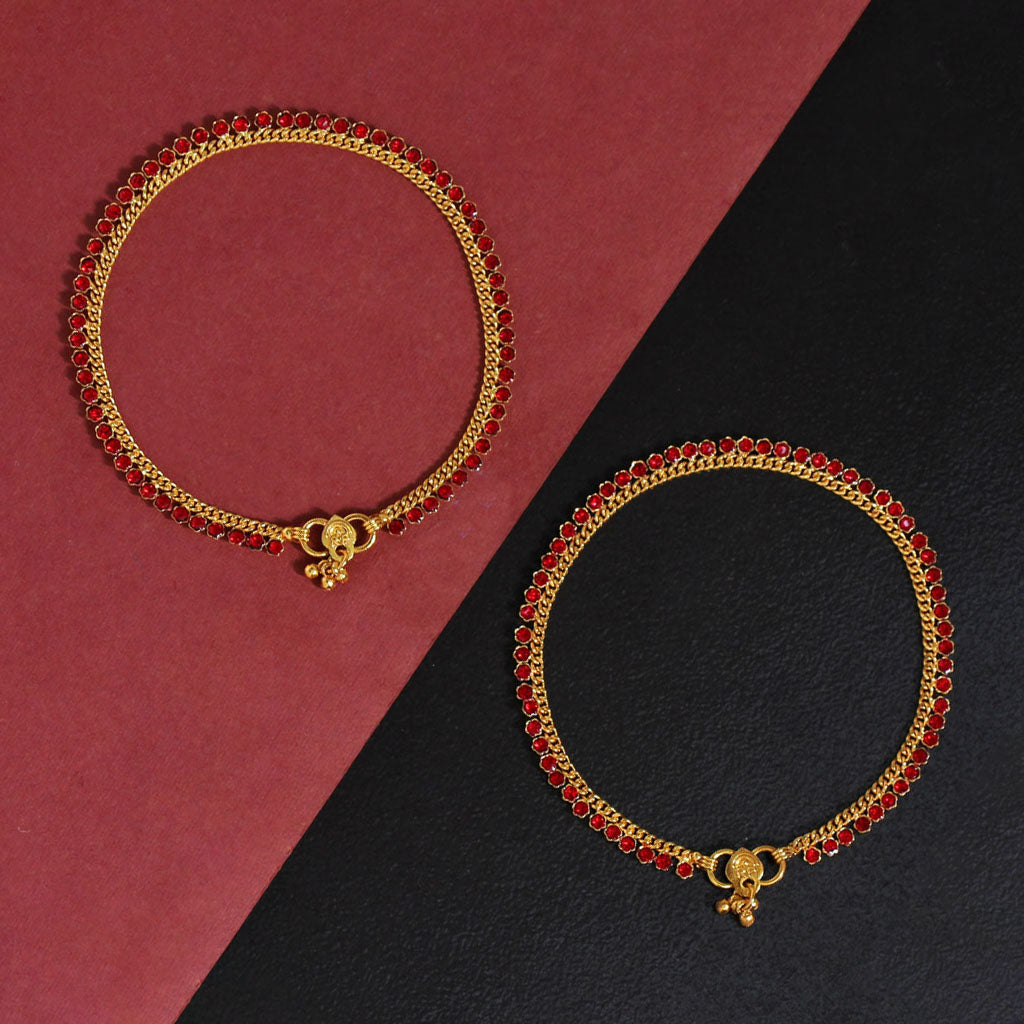 Red Color Rhinestone Anklets
