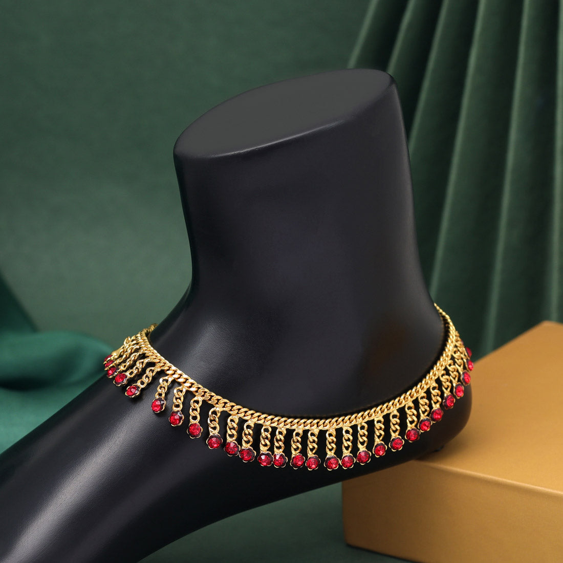 Red Color Rhinestone Anklets
