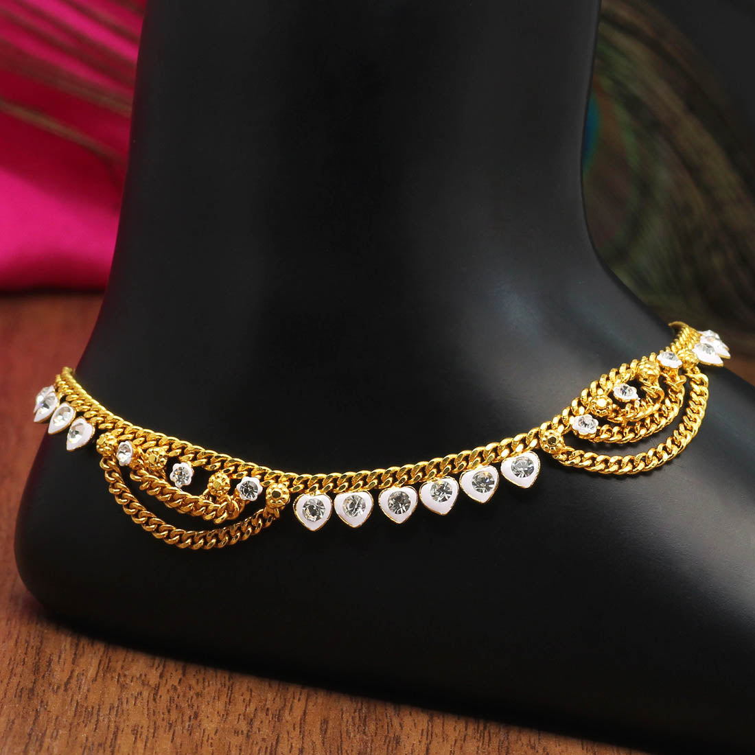 White Color Rhinestone Anklets