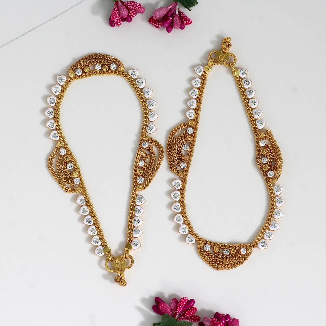 White Color Rhinestone Anklets