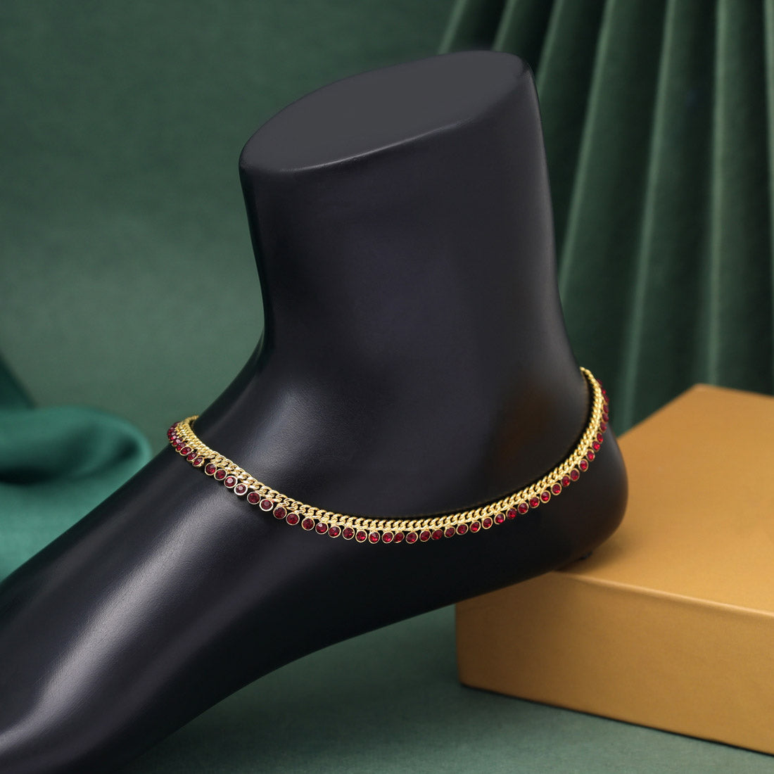Maroon Color Rhinestone Anklets