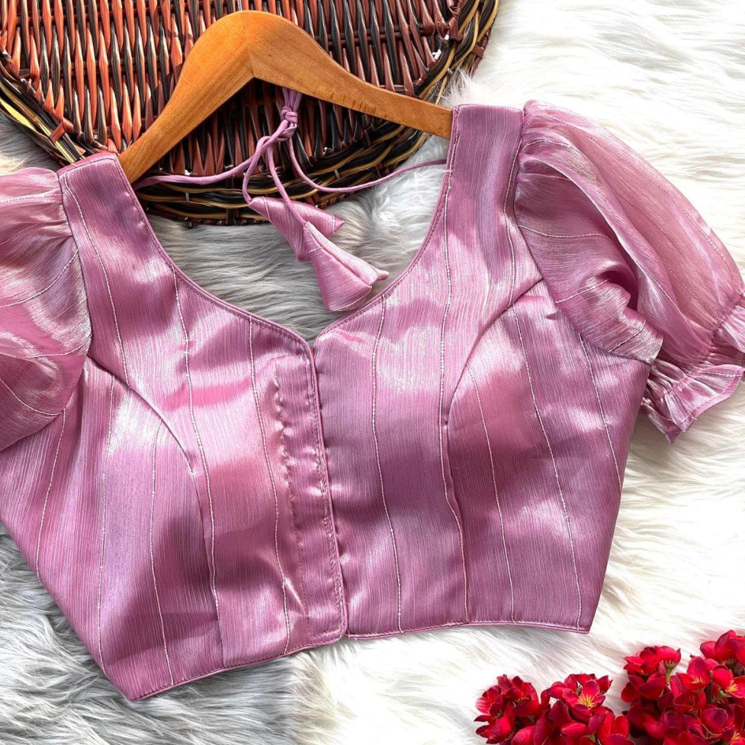 Baby pink fancy two tone jimmy choo slub shining readymade blouse