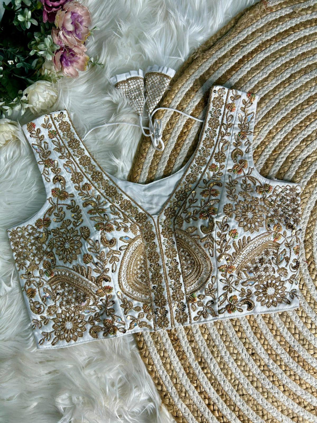 White sequence with hand work readymade blouse