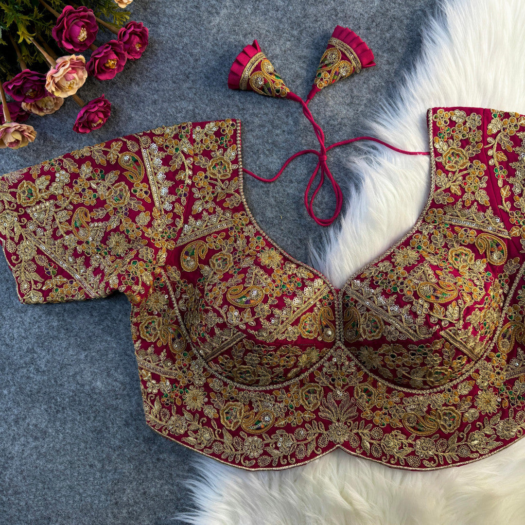 Rani pink georgette readymade blouse with codding embroidery and sequence work