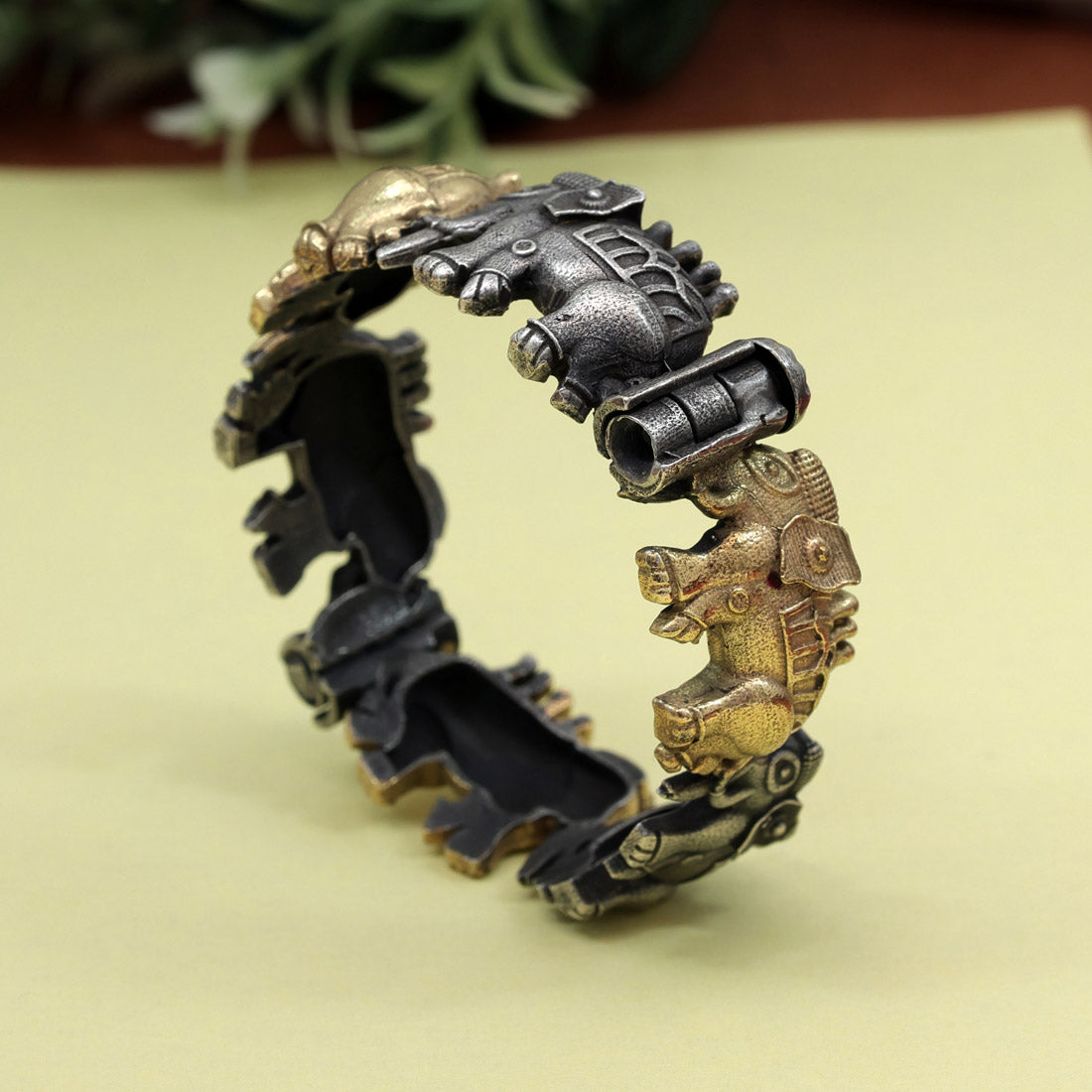 Gold & Silver Color Dual Tone Oxidised Bracelet