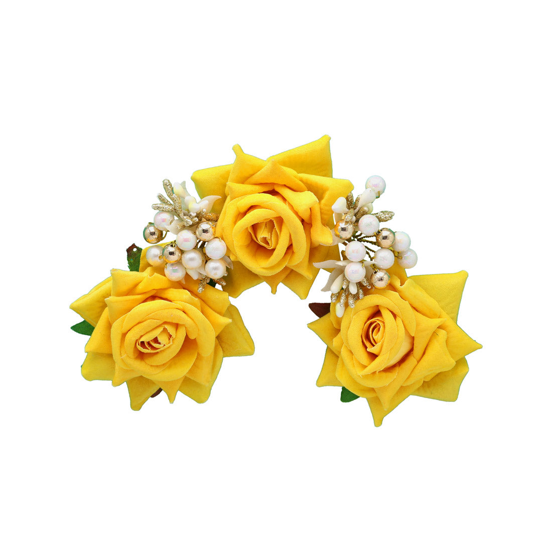 Yellow Color Rose Flower Gajra For Women Hair Pin