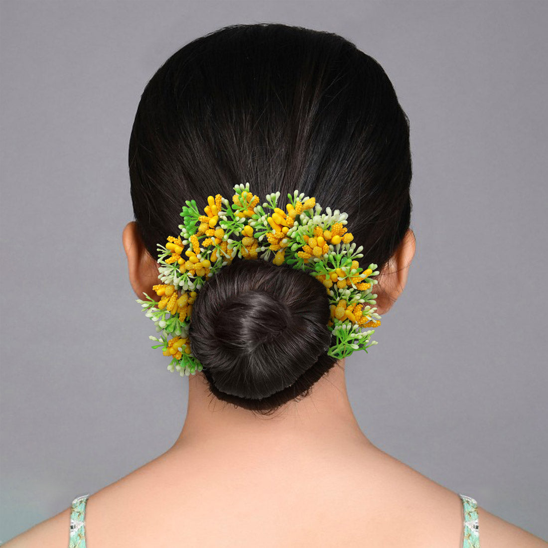 Yellow Color Flower Gajra For Women Hair Pin