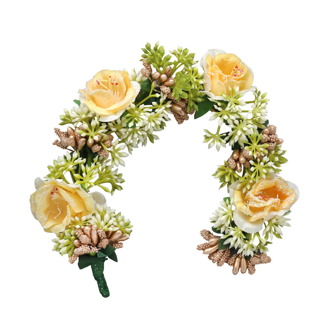 Yellow Color Rose Flower Gajra For Women Hair Pin