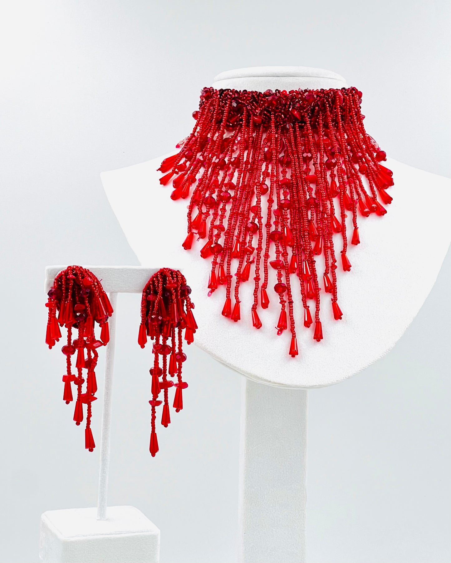 Helen Set, Necklace and Earrings - Red