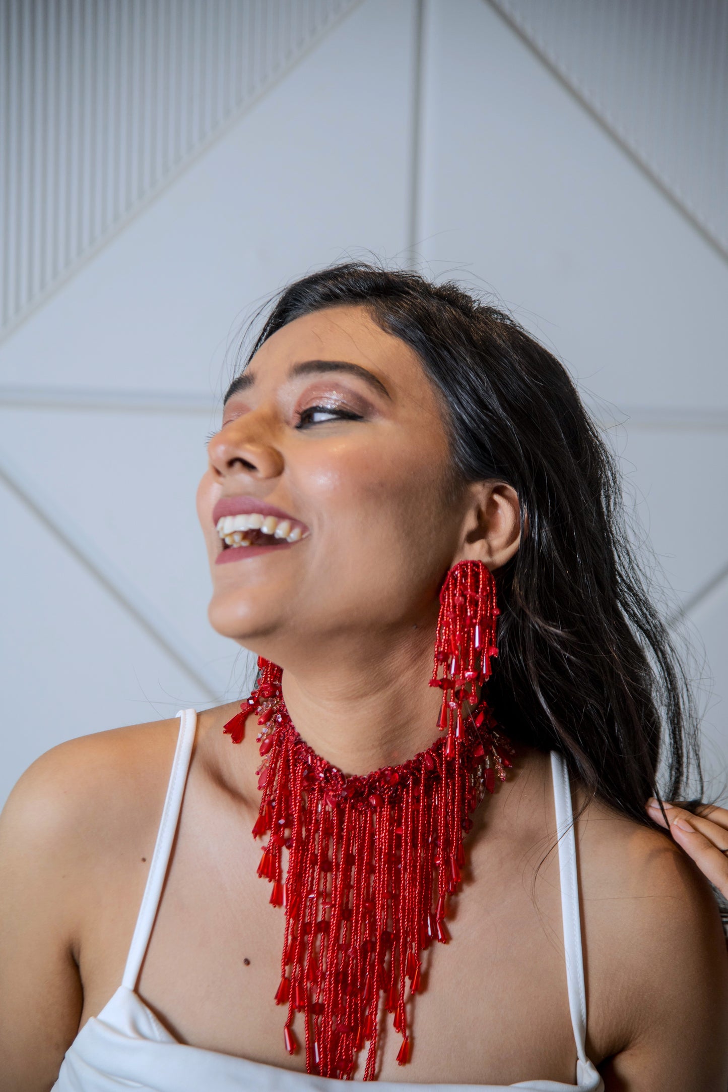 Helen Set, Necklace and Earrings - Red