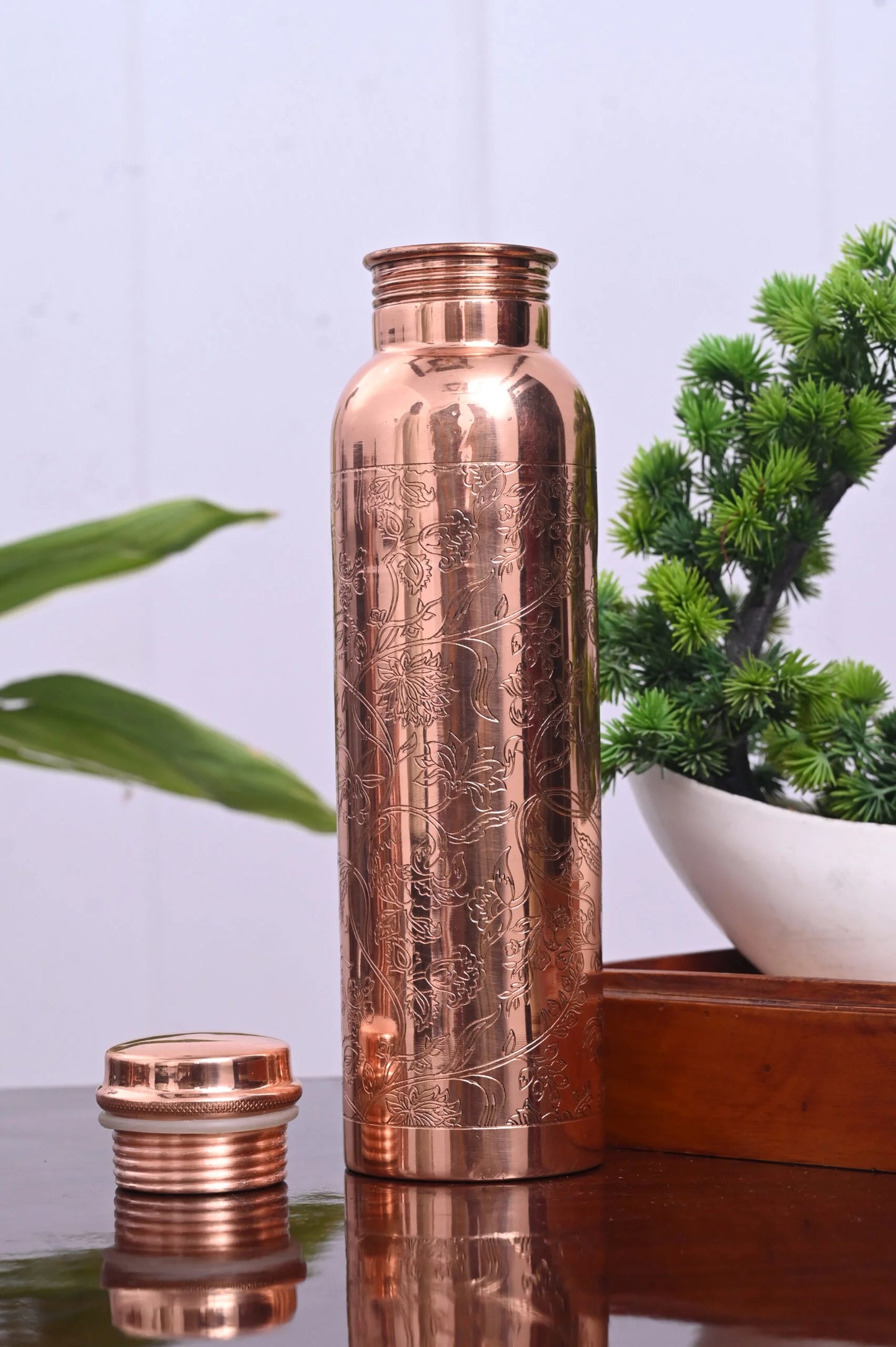 SAINORA Classic Pure Copper Bottle – Mirror Etching 1000 ml Bottle (Pack of 1, Copper, water bottle)