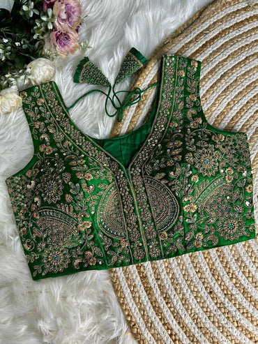 Green sequence with hand work readymade blouse