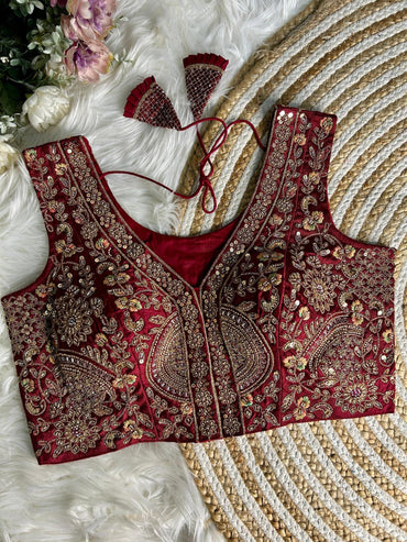 Maroon sequence with hand work readymade blouse