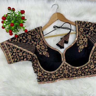 Black italian silk bridal wear readymade blouse