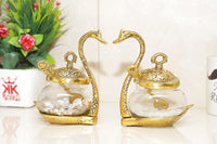 Luxury Swan Shaped Brass & Glass Spice/Sugar Jar Set