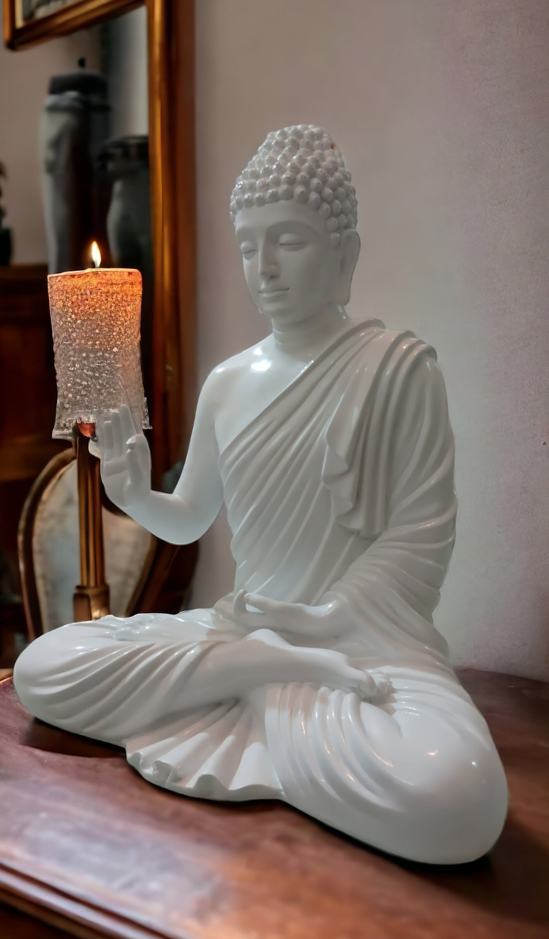 2 Feet White Buddha