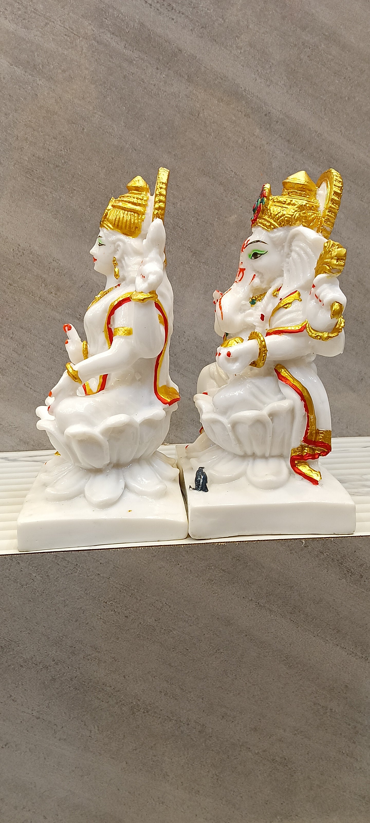 Lakshmi & Ganesha Marble Idol Set