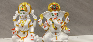 Lakshmi & Ganesha Marble Idol Set