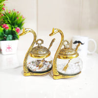 Luxury Swan Shaped Brass & Glass Spice/Sugar Jar Set
