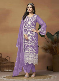 Lavender Organza Thread-Work Festive-Wear Organza-Dupatta Readymade Salwar Kameez