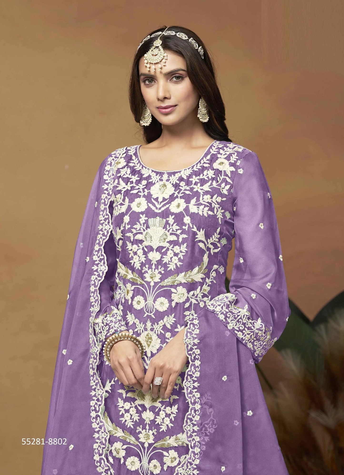 Lavender Organza Thread-Work Festive-Wear Organza-Dupatta Readymade Salwar Kameez