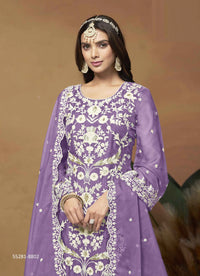 Lavender Organza Thread-Work Festive-Wear Organza-Dupatta Readymade Salwar Kameez