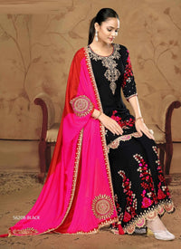 Black & Wine Red Chinon Embroidered Ramadan-Special Palazzo-Bottom Readymade Salwar Kameez