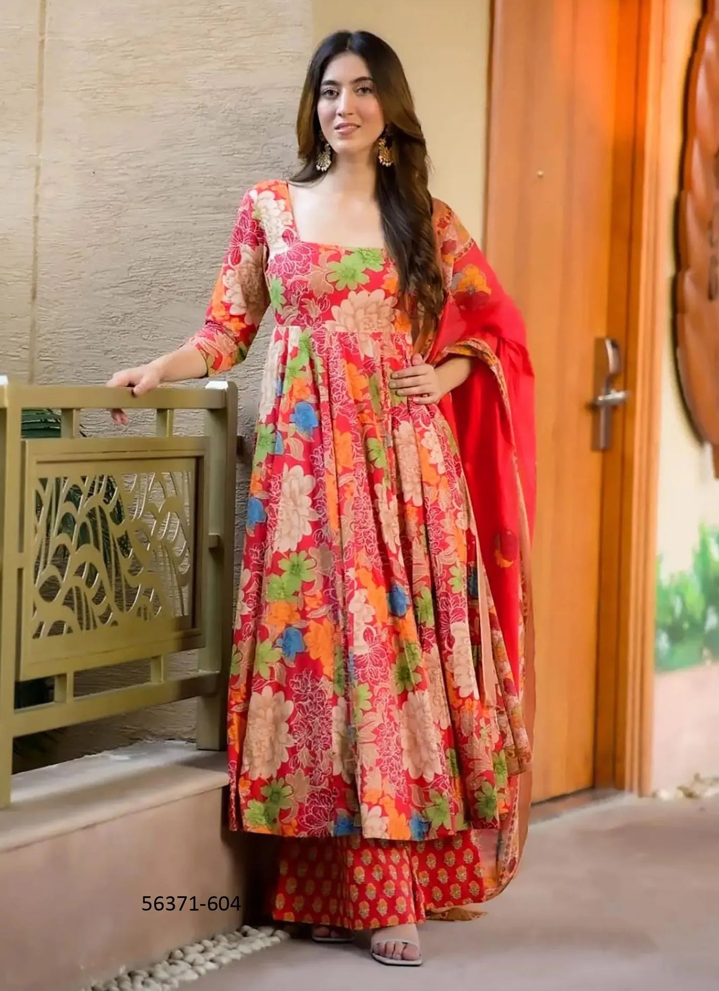 Multicolored Muslin Digitally Printed Ramadan-Special Readymade Anarkali Salwar Kameez