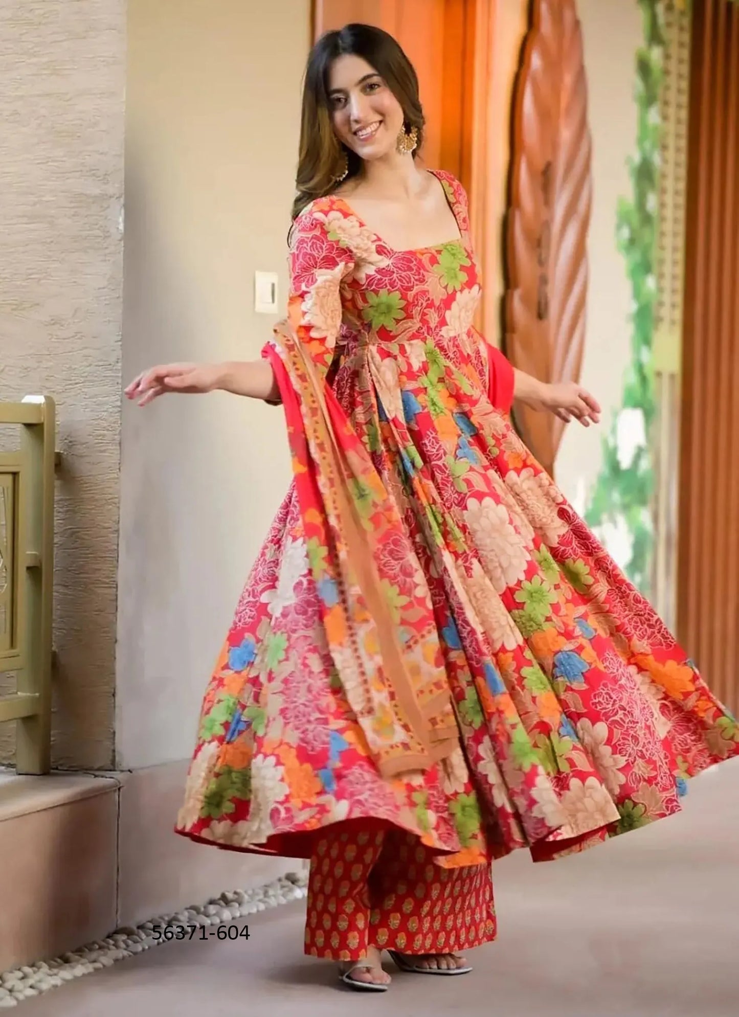 Multicolored Muslin Digitally Printed Ramadan-Special Readymade Anarkali Salwar Kameez