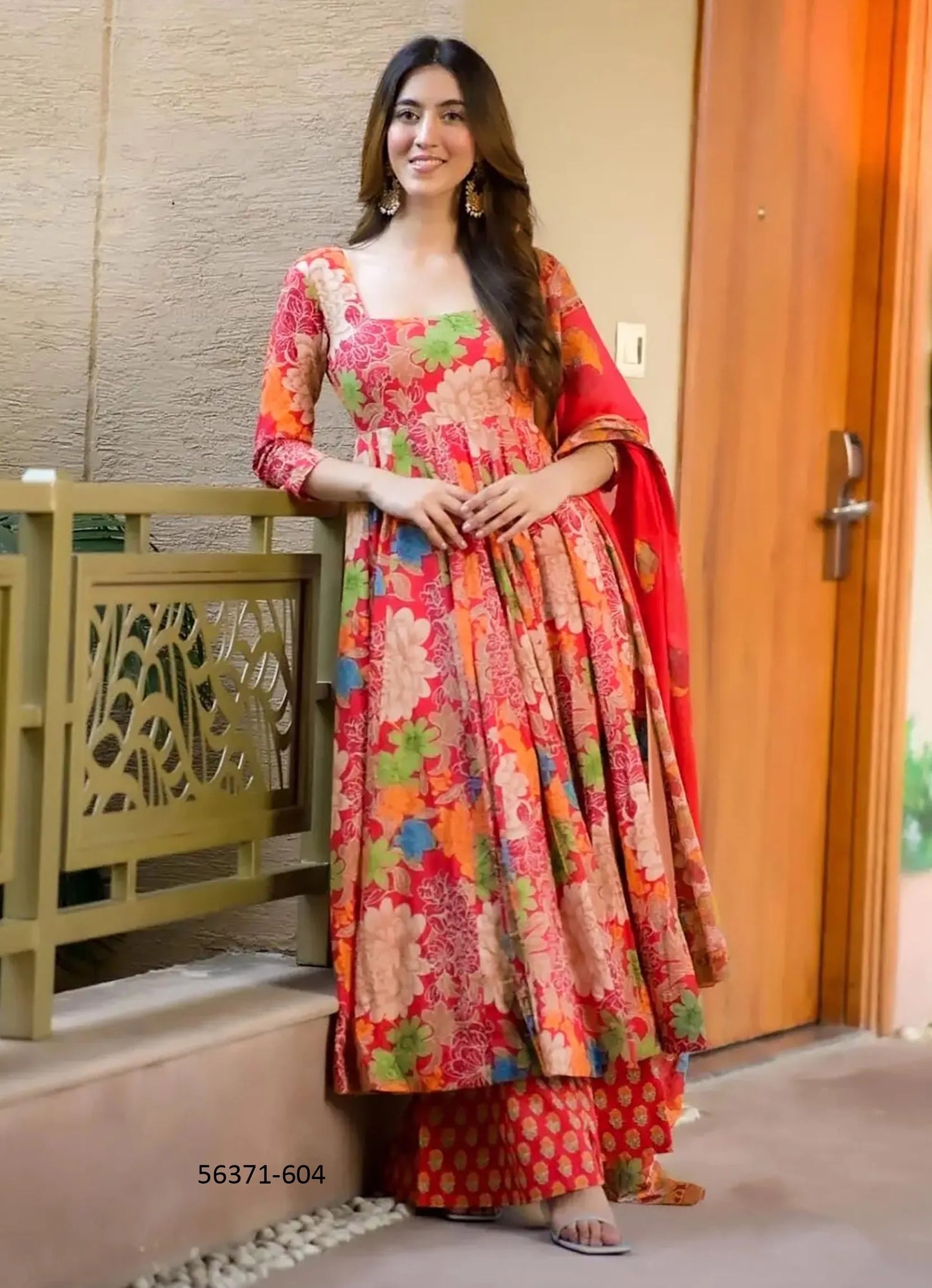 Multicolored Muslin Digitally Printed Ramadan-Special Readymade Anarkali Salwar Kameez