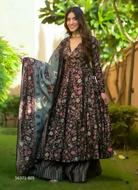 Black & Mauve Muslin Digitally Printed Ramadan-Special Readymade Anarkali Salwar Kameez