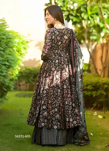 Black & Mauve Muslin Digitally Printed Ramadan-Special Readymade Anarkali Salwar Kameez