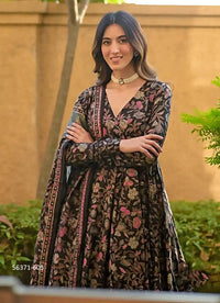 Black & Mauve Muslin Digitally Printed Ramadan-Special Readymade Anarkali Salwar Kameez
