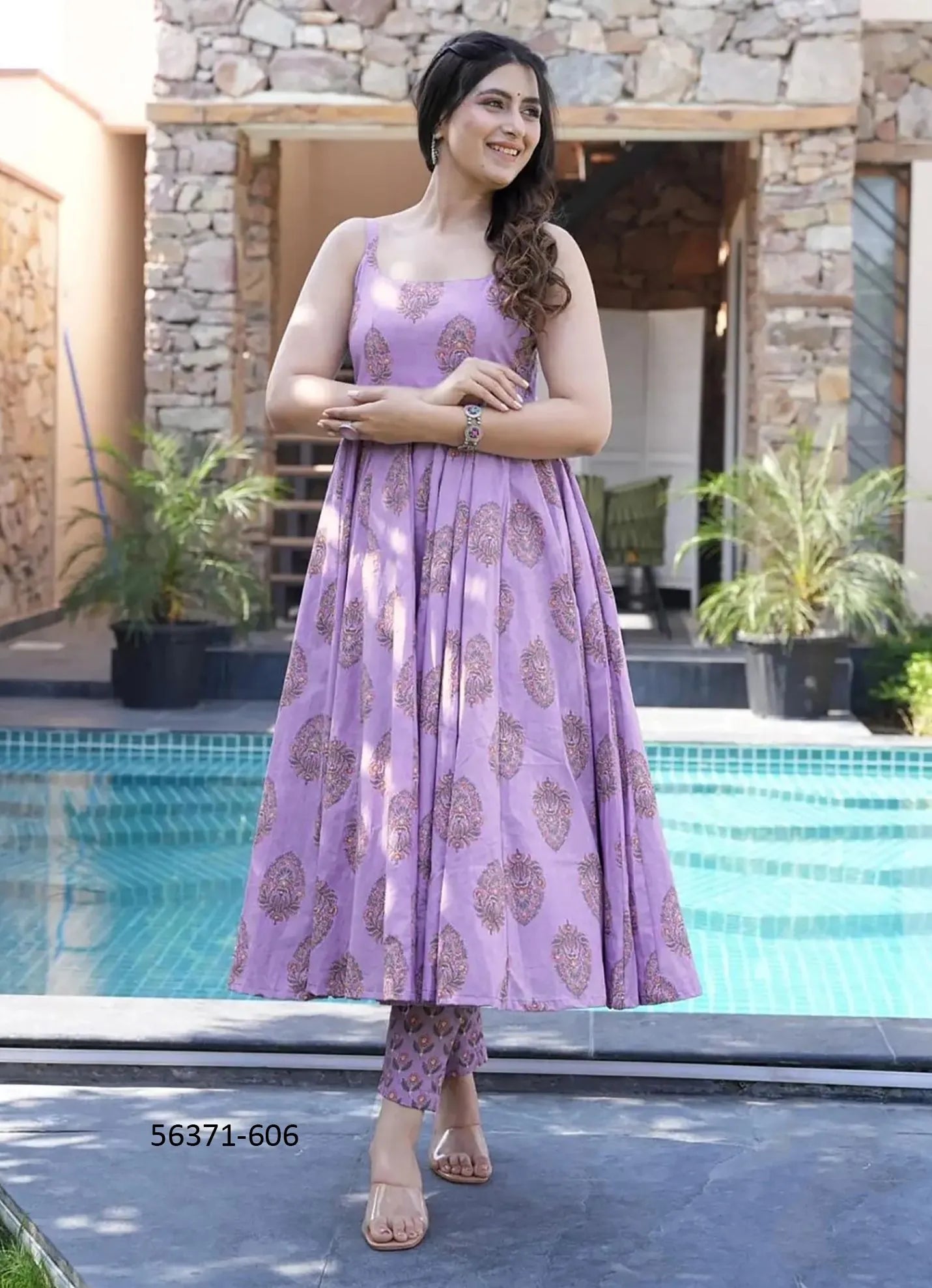 Lilac Muslin Digitally Printed Ramadan-Special Readymade Anarkali Salwar Kameez